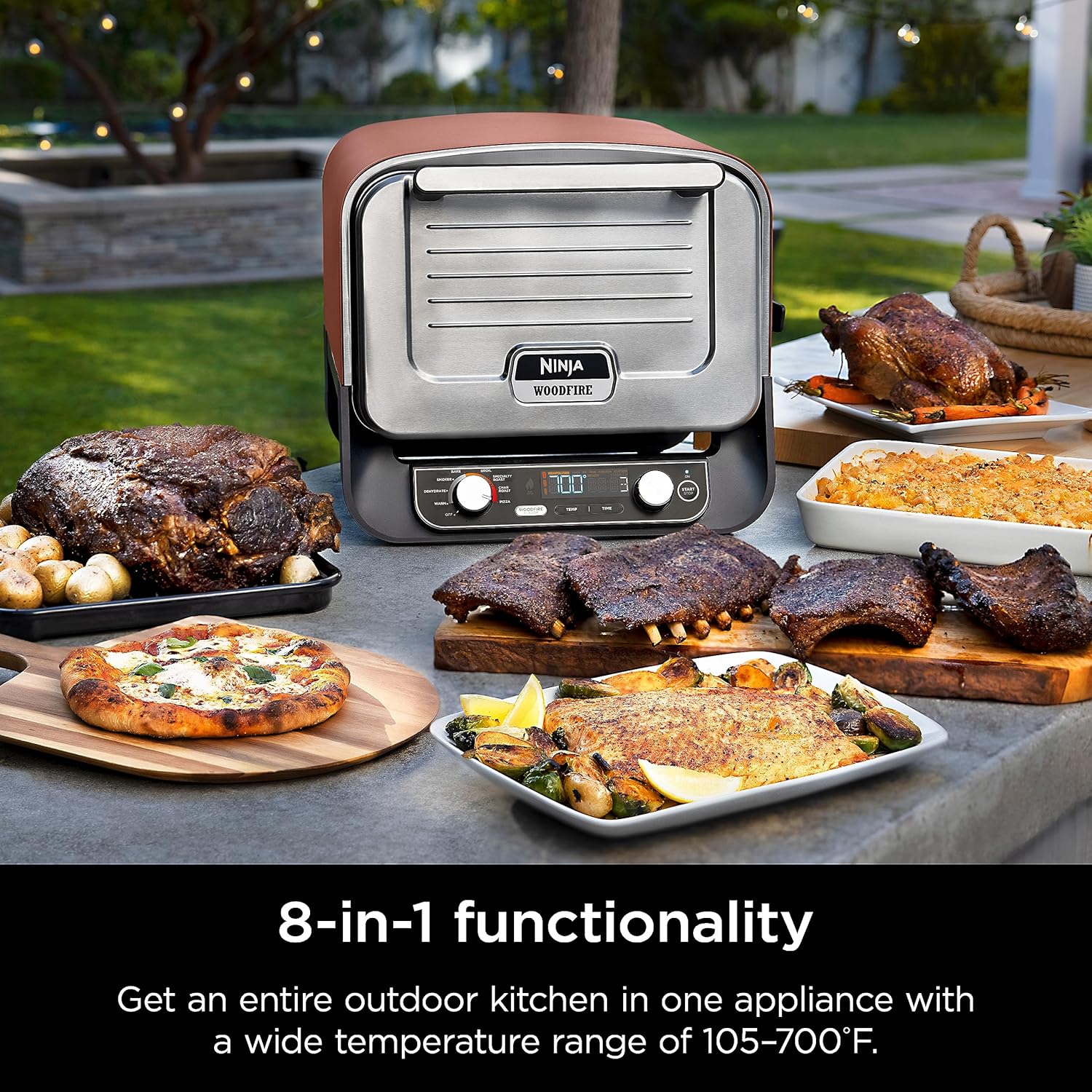 Ninja Woodfire Outdoor Pizza Oven, 8-in-1 Portable Electric Roaster Oven, Heats up to 700°